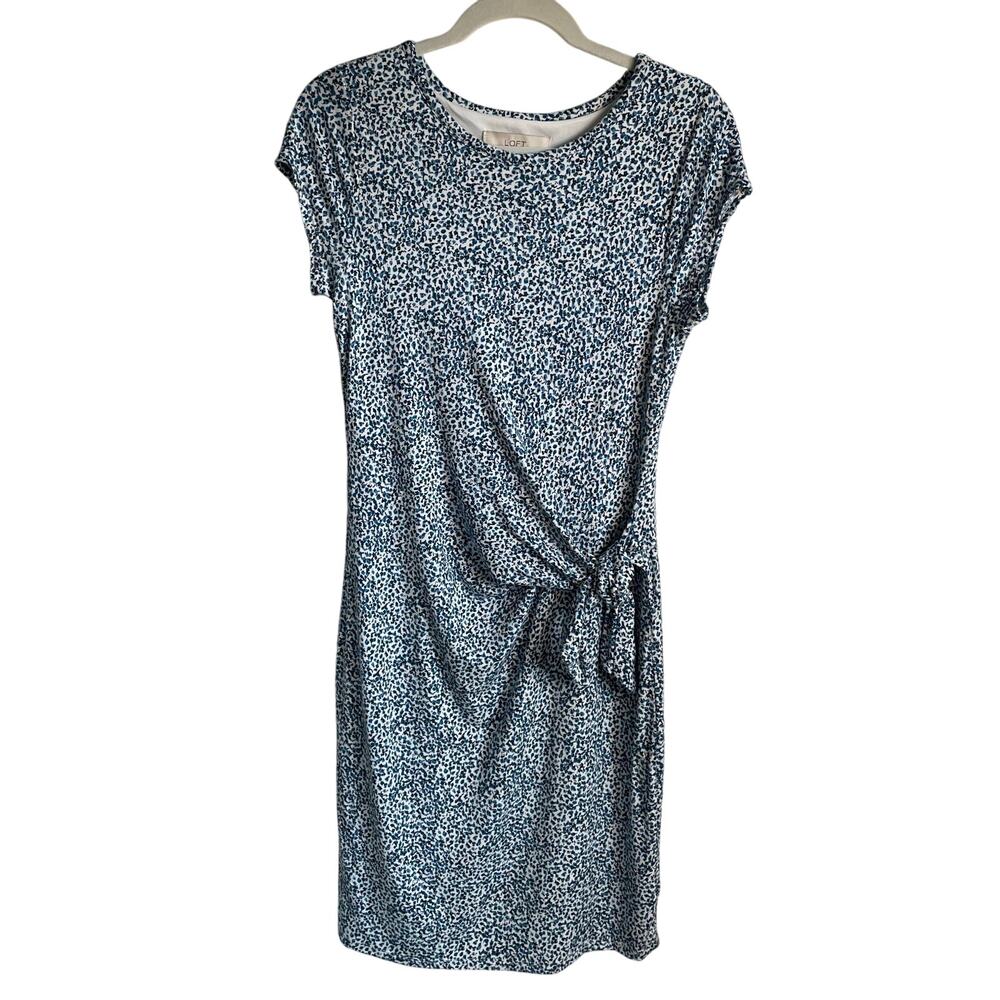 Loft Dress Ditsy Floral Sz MP Waist Side Tie Lined Cap Sleeve Cottage Stretch